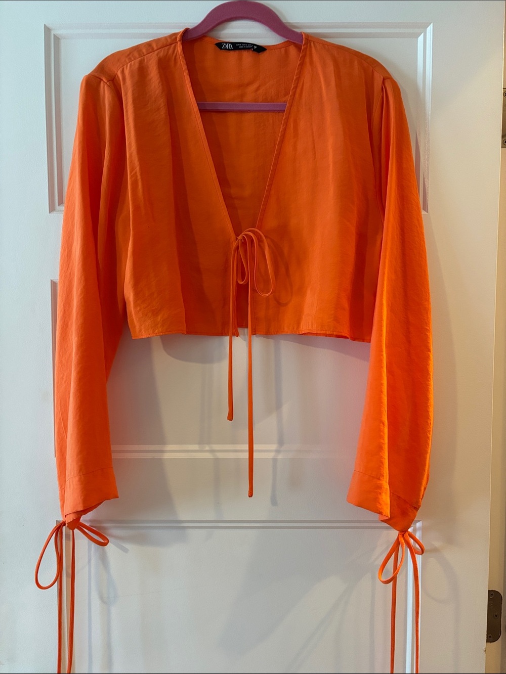 Zara Bright Orange Tie-Front Cropped Top